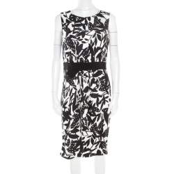 Paule Ka Monochrome Printed Silk Bow Detail Sleeveless Dress M
