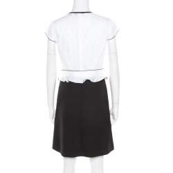 Paule Ka  Monochrome Colorblock Cotton Ruffle Trim Cap Sleeve Dress M