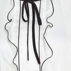 Paule Ka  Monochrome Colorblock Cotton Ruffle Trim Cap Sleeve Dress M