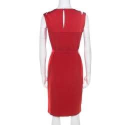 Paule Ka Red Cutout Shoulder Detail Pleated Sleeveless Belted Dress M