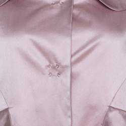 Paule Ka Beige Satin Three Quarter Sleeve Button Front Coat M