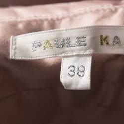 Paule Ka Beige Satin Three Quarter Sleeve Button Front Coat M