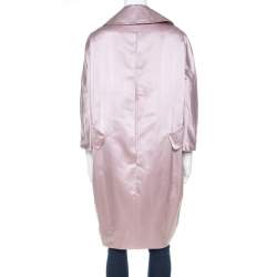 Paule Ka Beige Satin Three Quarter Sleeve Button Front Coat M
