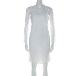 Paule Ka White Multi Lace Long Sleeve Shift Dress M