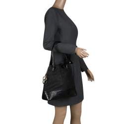 Paule Ka Black Croc Embossed Leather and Woven Straw Bow Satchel