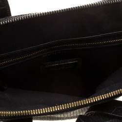 Paule Ka Black Croc Embossed Leather and Woven Straw Bow Satchel
