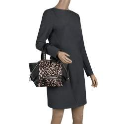 Paule Ka Black/Beige Leather and Leopard Print Calfhair Tote