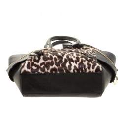 Paule Ka Black/Beige Leather and Leopard Print Calfhair Tote