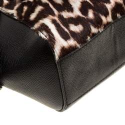 Paule Ka Black/Beige Leather and Leopard Print Calfhair Tote