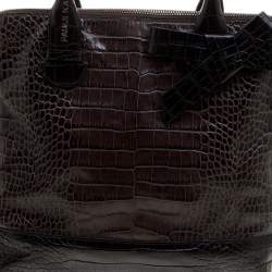 Paule Ka Brown/Black Croc Embossed Leather Bow Tote