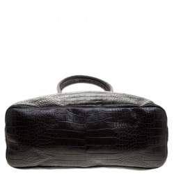 Paule Ka Brown/Black Croc Embossed Leather Bow Tote