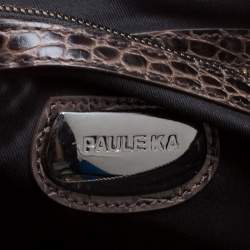 Paule Ka Brown/Black Croc Embossed Leather Bow Tote