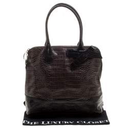 Paule Ka Brown/Black Croc Embossed Leather Bow Tote