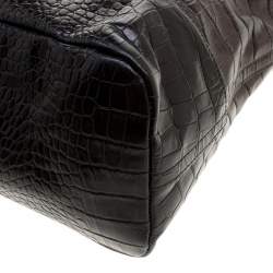 Paule Ka Brown/Black Croc Embossed Leather Bow Tote