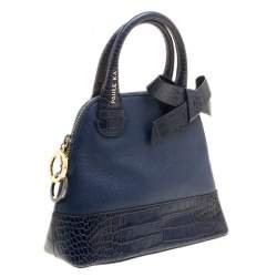 Paule Ka Blue Leather and Croc Embossed Leather Bow Tote