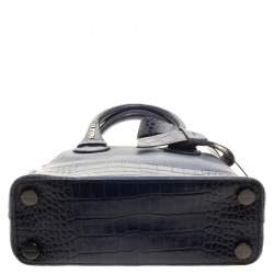 Paule Ka Blue Leather and Croc Embossed Leather Bow Tote