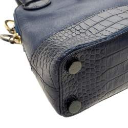 Paule Ka Blue Leather and Croc Embossed Leather Bow Tote
