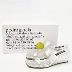 Pre Owned Pedro Garcia Silver Leather Barbaria Wedge Sandals Size 38