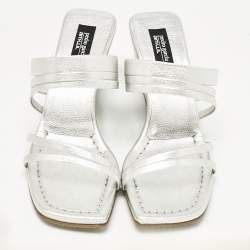 Pre Owned Pedro Garcia Silver Leather Barbaria Wedge Sandals Size 38