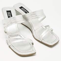 Pre Owned Pedro Garcia Silver Leather Barbaria Wedge Sandals Size 38
