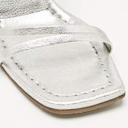 Pre Owned Pedro Garcia Silver Leather Barbaria Wedge Sandals Size 38