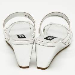 Pre Owned Pedro Garcia Silver Leather Barbaria Wedge Sandals Size 38
