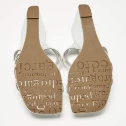 Pre Owned Pedro Garcia Silver Leather Barbaria Wedge Sandals Size 38