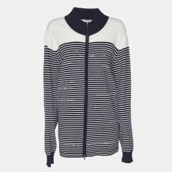Pre Owned Persona Blue/White Stripe Stretch Knit Cardigan XL