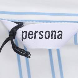 Pre Owned Persona White/Blue Stripe Cotton Belted Shirt Top XL
