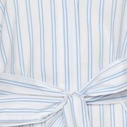 Pre Owned Persona White/Blue Stripe Cotton Belted Shirt Top XL