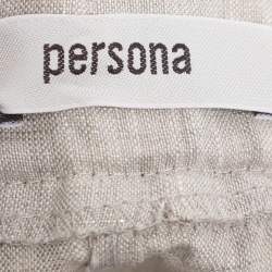 Pre Owned Persona Metallic Beige Linen Wide Leg Trousers XL