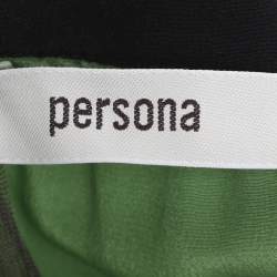 Pre Owned Persona Green/Black Silk Whip Stitch Detail Midi Dress L