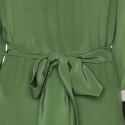 Pre Owned Persona Green/Black Silk Whip Stitch Detail Midi Dress L