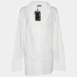 Pre Owned Perte by Krizia White Cotton Blend Ruffle Front Long Sleeve Shirt L