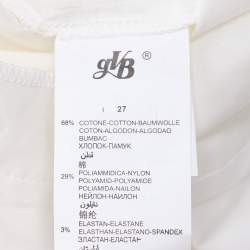 Pre Owned قميص ببرتي من كريتسيا أبيض بخليط قطن بكشكش من الأمام وبأكمام طويلة مقاس كبير - لارج