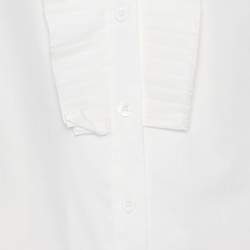 Pre Owned قميص ببرتي من كريتسيا أبيض بخليط قطن بكشكش من الأمام وبأكمام طويلة مقاس كبير - لارج