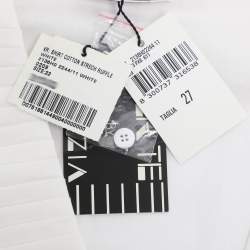 Pre Owned قميص ببرتي من كريتسيا أبيض بخليط قطن بكشكش من الأمام وبأكمام طويلة مقاس كبير - لارج