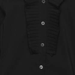 مملوكة مسبقًا قميص ببيرتي من كريتسيا أسود بخليط قطن بكشكش من الأمام وبأكمام طويلة مقاس كبير - لارج