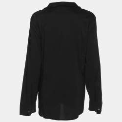 مملوكة مسبقًا قميص ببيرتي من كريتسيا أسود بخليط قطن بكشكش من الأمام وبأكمام طويلة مقاس كبير - لارج