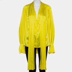 Petar Petrov Yellow Silk Satin Neck Tie Detail Draped Open Back Top S
