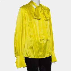 Petar Petrov Yellow Silk Satin Neck Tie Detail Draped Open Back Top S