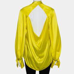 Petar Petrov Yellow Silk Satin Neck Tie Detail Draped Open Back Top S