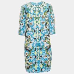 Pre Owned Peter Pilotto Blue Printed Crepe Cube Dress M
