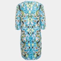 Pre Owned Peter Pilotto Blue Printed Crepe Cube Dress M