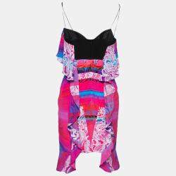 Peter Pilotto Multicolor Orchid Print Cutout Embroidered Silk Cascade Dress S