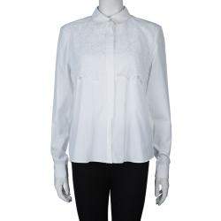 Pre Owned Peter Pilotto White Lace Detail Long Sleeve  Eero Blouse M
