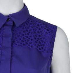 Peter Pilotto Blue Broderie Anglaise Sleeveless Shirt M