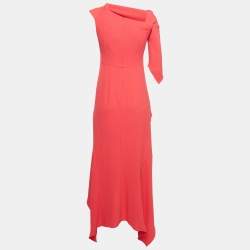 Peter Pilotto Red Contrast Trim Crepe Off-Shoulder Chenille Cady Gown S