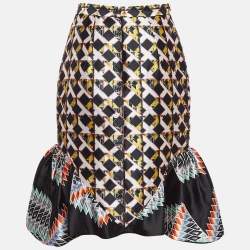 Pre Owned Peter Pilotto Multicolor Printed Silk Ruffled Knee-Length Skirt S