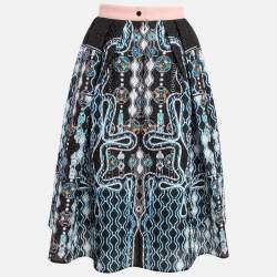 Peter Pilotto Blue/Multicolor Printed Crepe Midi Skirt S